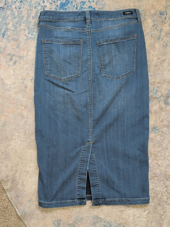 Liverpool Stretch Dark Blue Denim Midi Pencil Skirt W/ Pockets Women's 8/29 US