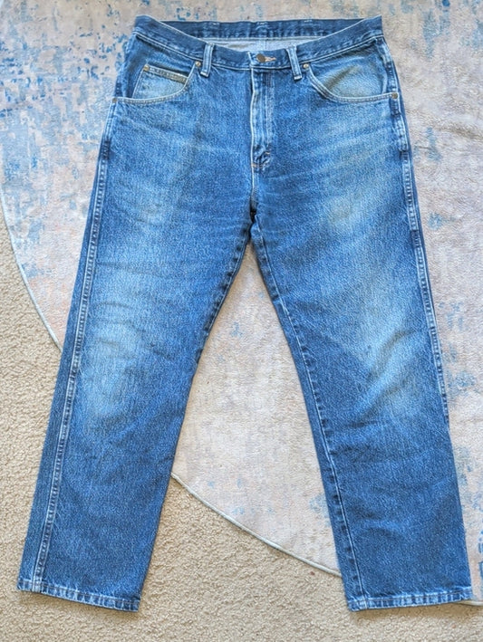 Wrangler Straight Denim Jeans in Faded Blue Men's 32x30