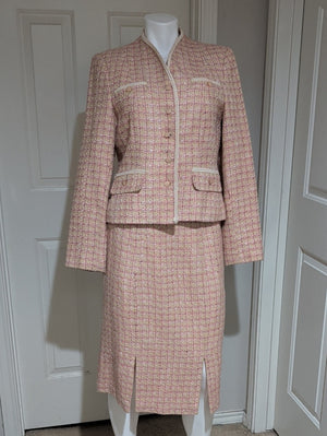 Sag Harbor Pink Acrylic Tweed Pencil Skirt Suit Set Women's 10 US