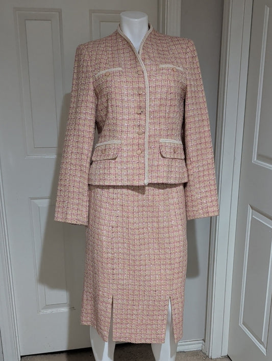 Sag Harbor Pink Acrylic Tweed Pencil Skirt Suit Set Women's 10 US