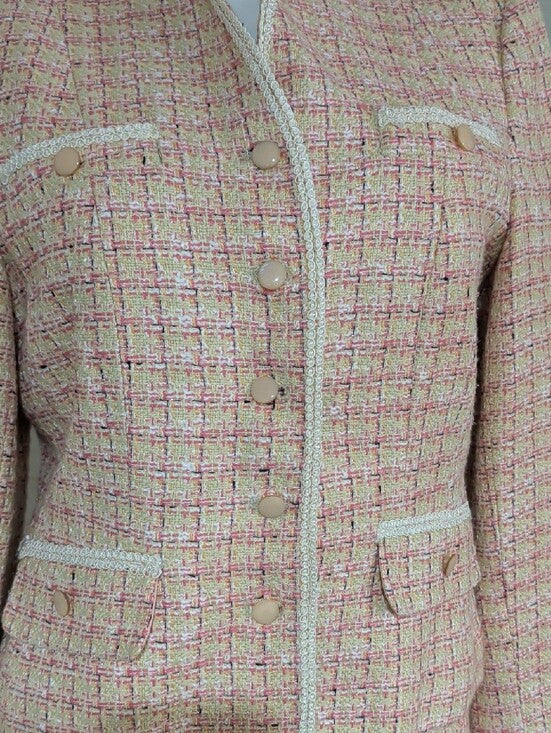 Sag Harbor Pink Acrylic Tweed Pencil Skirt Suit Set Women's 10 US