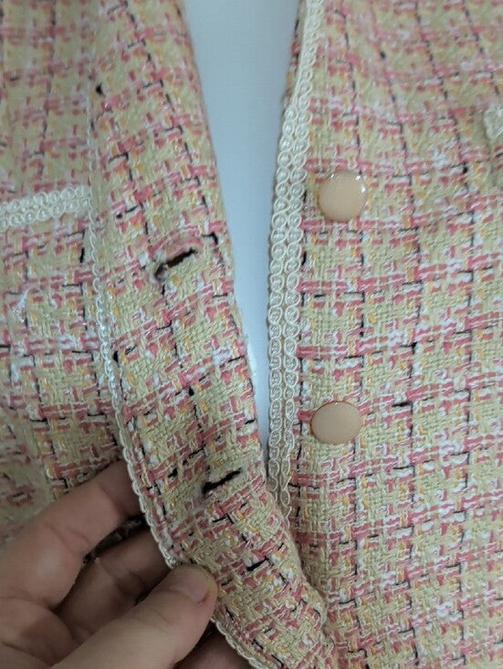 Sag Harbor Pink Acrylic Tweed Pencil Skirt Suit Set Women's 10 US
