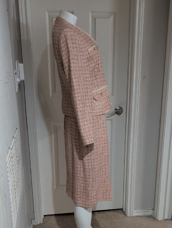 Sag Harbor Pink Acrylic Tweed Pencil Skirt Suit Set Women's 10 US