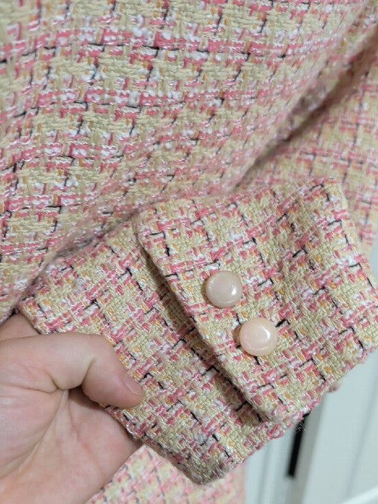 Sag Harbor Pink Acrylic Tweed Pencil Skirt Suit Set Women's 10 US