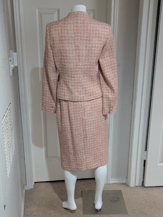 Sag Harbor Pink Acrylic Tweed Pencil Skirt Suit Set Women's 10 US