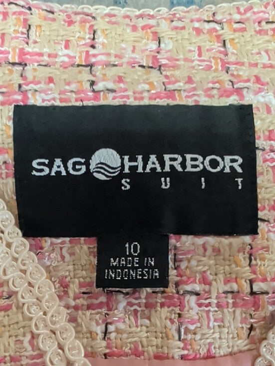 Sag Harbor Pink Acrylic Tweed Pencil Skirt Suit Set Women's 10 US