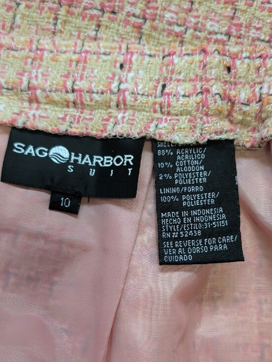 Sag Harbor Pink Acrylic Tweed Pencil Skirt Suit Set Women's 10 US