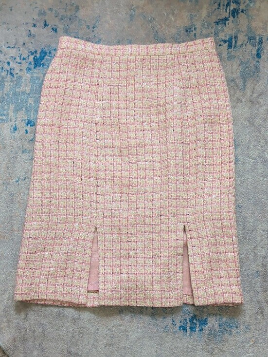 Sag Harbor Pink Acrylic Tweed Pencil Skirt Suit Set Women's 10 US