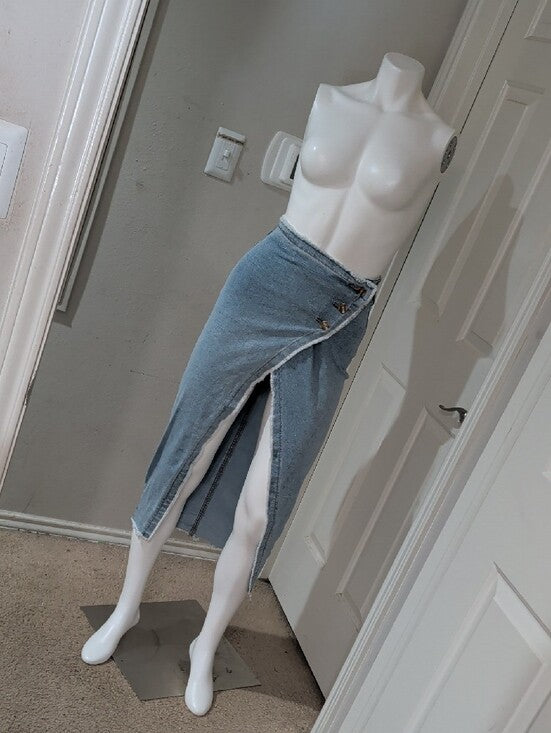 Sincerely Jules Light Blue Denim Wrap Midi Skirt with Front Slit Women's 0/24 US