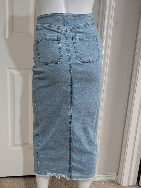 Sincerely Jules Light Blue Denim Wrap Midi Skirt with Front Slit Women's 0/24 US