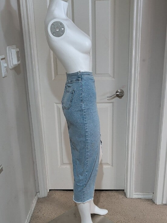Sincerely Jules Light Blue Denim Wrap Midi Skirt with Front Slit Women's 0/24 US