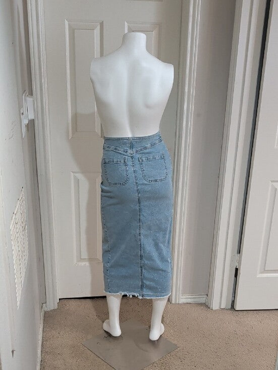 Sincerely Jules Light Blue Denim Wrap Midi Skirt with Front Slit Women's 0/24 US