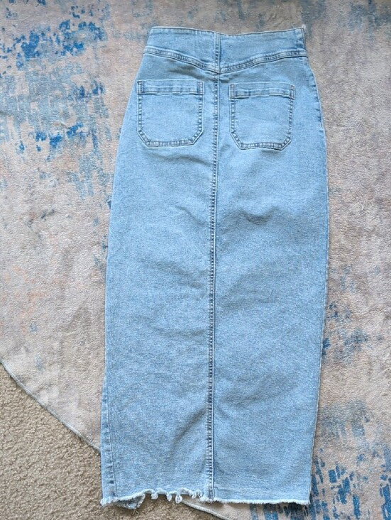 Sincerely Jules Light Blue Denim Wrap Midi Skirt with Front Slit Women's 0/24 US
