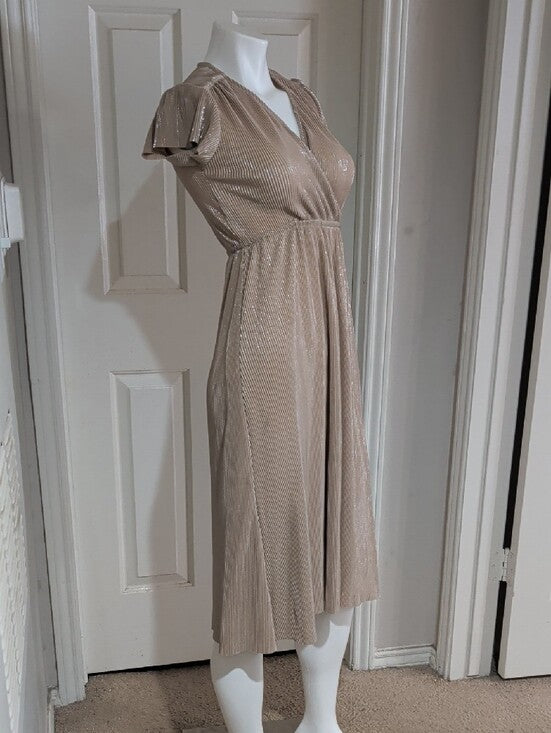 Baltic Born Metallic Champagne Wrap Midi Dress Women's 10-12 US