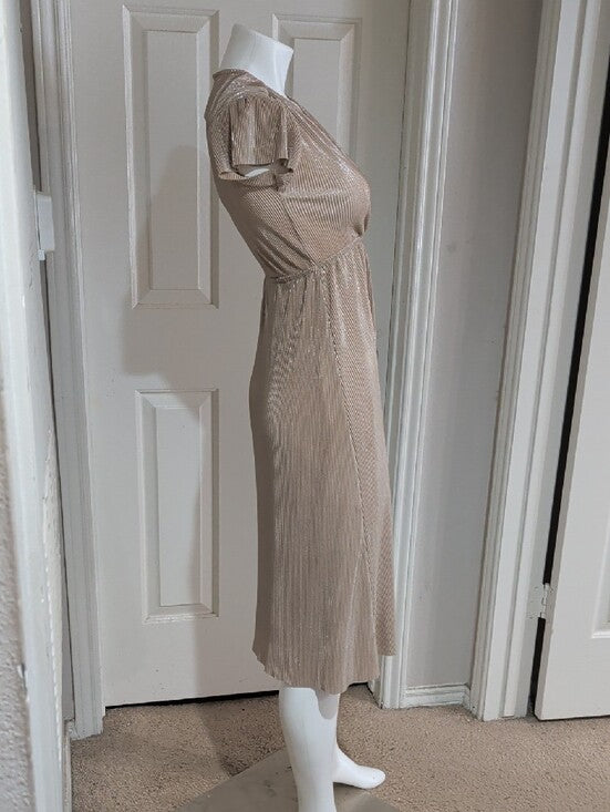 Baltic Born Metallic Champagne Wrap Midi Dress Women's 10-12 US