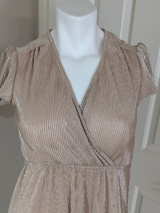 Baltic Born Metallic Champagne Wrap Midi Dress Women's 10-12 US