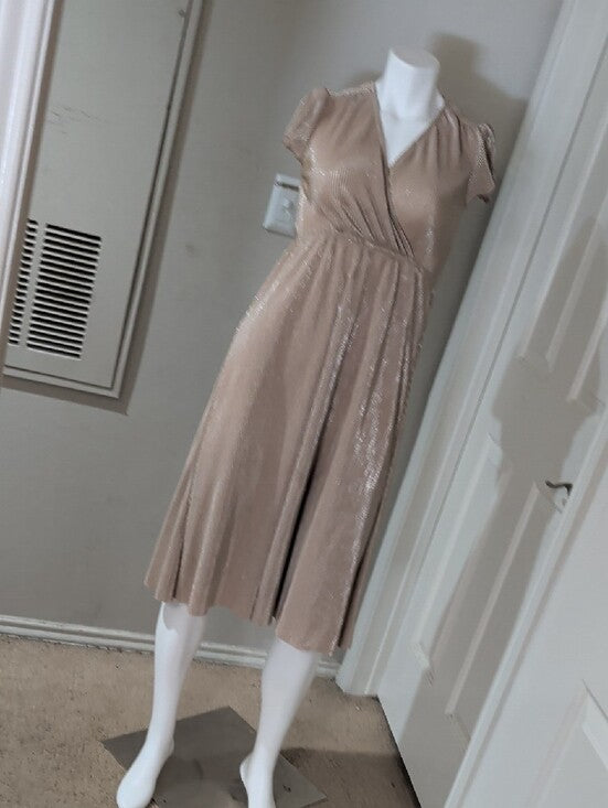 Baltic Born Metallic Champagne Wrap Midi Dress Women's 10-12 US