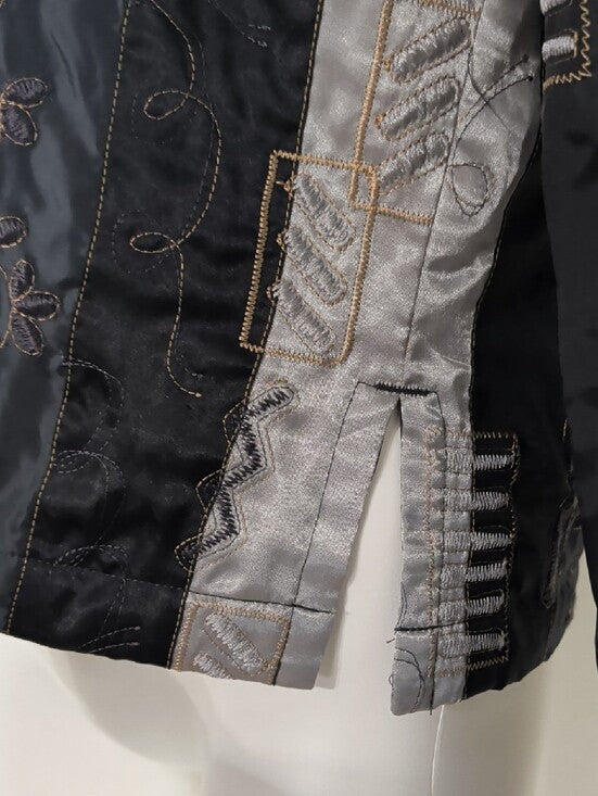 French Laundry Black & Silver Patchwork Embroidered Button-Up Blazer Women's S