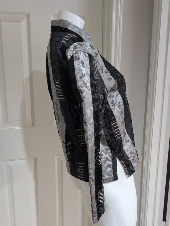 French Laundry Black & Silver Patchwork Embroidered Button-Up Blazer Women's S