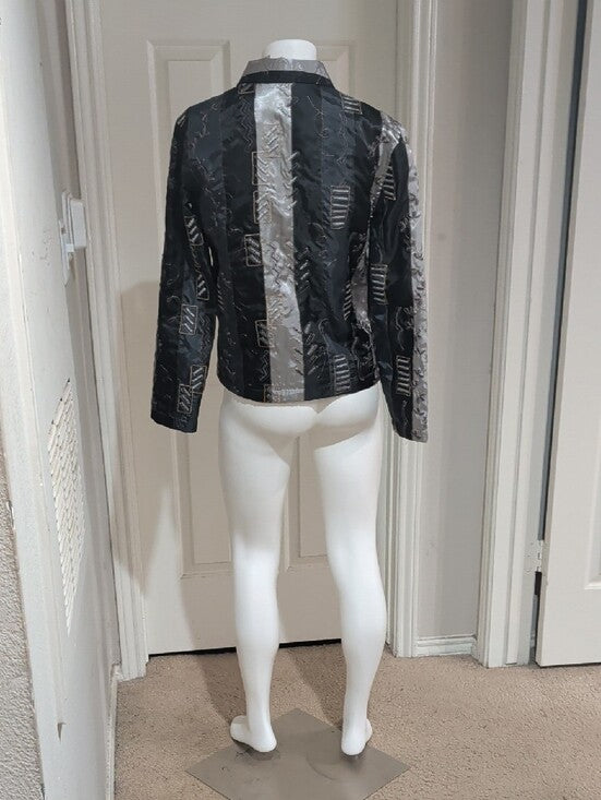 French Laundry Black & Silver Patchwork Embroidered Button-Up Blazer Women's S