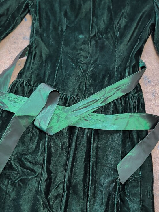 VTG Sarah Kent Emerald Green Velvet Dress w/ Lace Collar Girls 10-12 (Youth Medium)