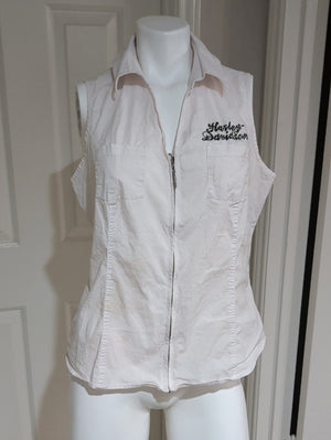 Harley-Davidson White Sleeveless Zip Front Shirt w/ Embroidered Logo Women's 1X US