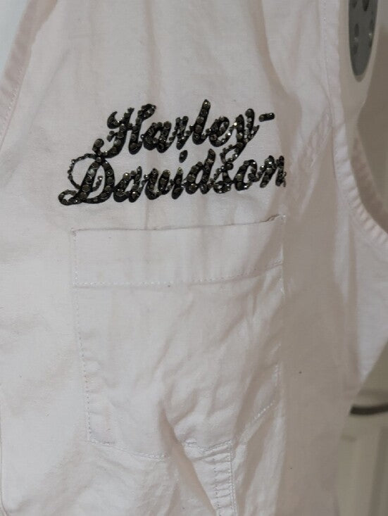 Harley-Davidson White Sleeveless Zip Front Shirt w/ Embroidered Logo Women's 1X US