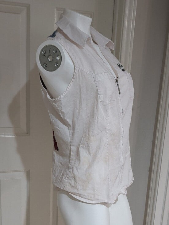 Harley-Davidson White Sleeveless Zip Front Shirt w/ Embroidered Logo Women's 1X US