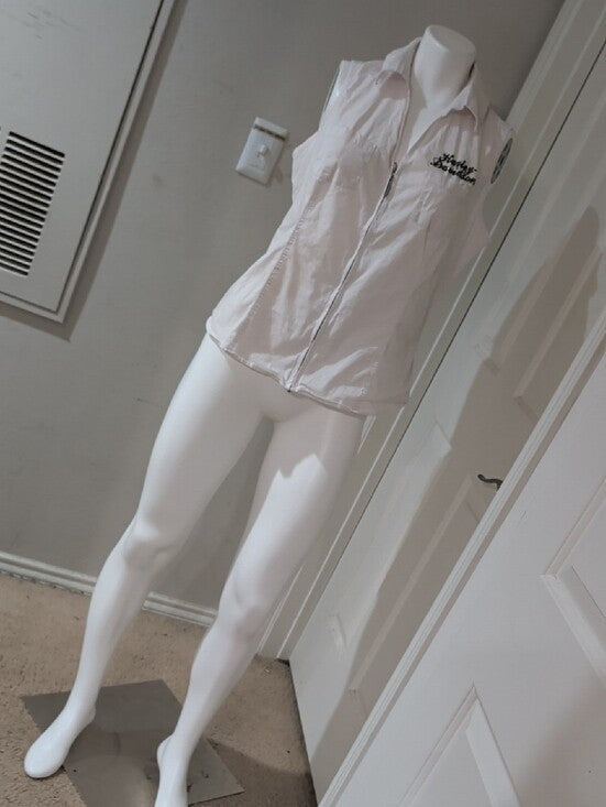 Harley-Davidson White Sleeveless Zip Front Shirt w/ Embroidered Logo Women's 1X US