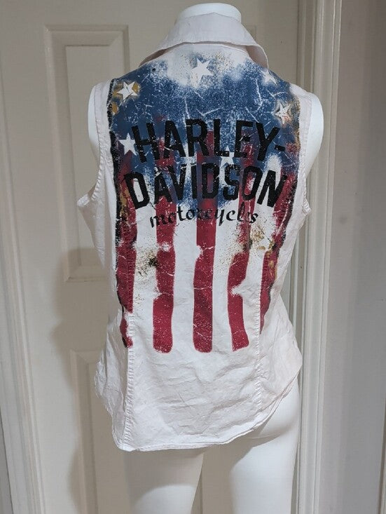 Harley-Davidson White Sleeveless Zip Front Shirt w/ Embroidered Logo Women's 1X US
