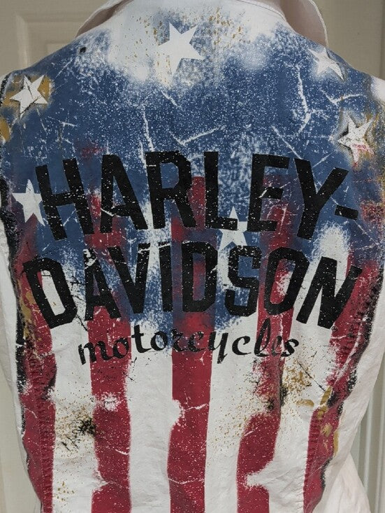 Harley-Davidson White Sleeveless Zip Front Shirt w/ Embroidered Logo Women's 1X US