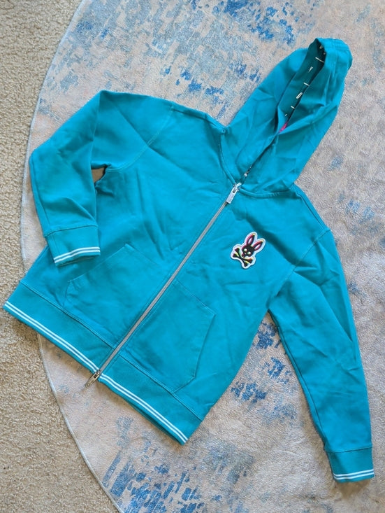 Psycho Bunny Kids Teal Hooded Zip-Up Jacket w/ Bunny Patch Boy's Medium (10-12)
