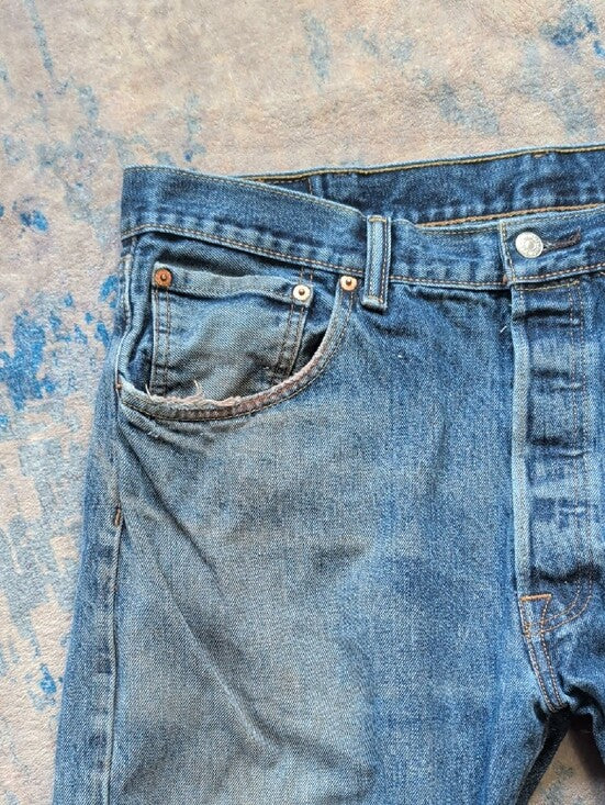 Levi's Distressed Straight Fit Blue Denim Jeans Men's 38x34 US