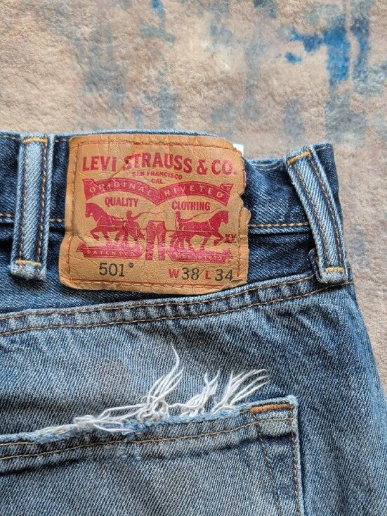 Levi's Distressed Straight Fit Blue Denim Jeans Men's 38x34 US