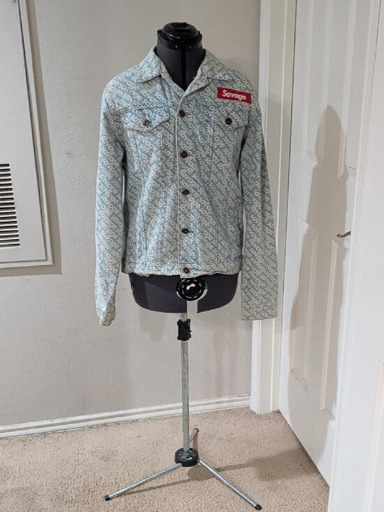 Savage Denim Monogram Logo Print Trucker Jean Jacket Men's Medium Y2K