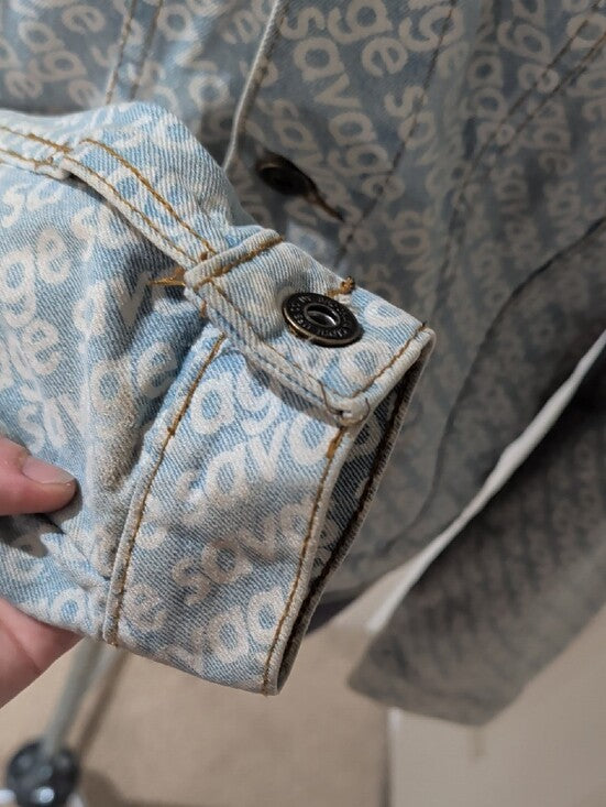 Savage Denim Monogram Logo Print Trucker Jean Jacket Men's Medium Y2K