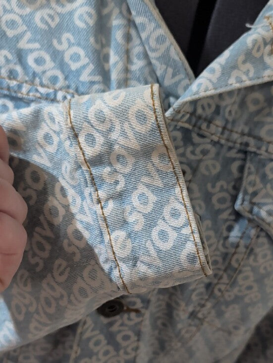 Savage Denim Monogram Logo Print Trucker Jean Jacket Men's Medium Y2K