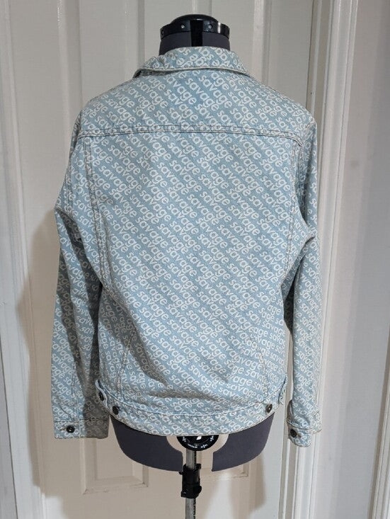 Savage Denim Monogram Logo Print Trucker Jean Jacket Men's Medium Y2K