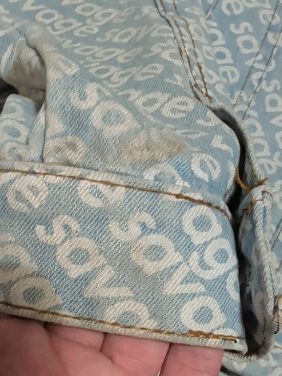 Savage Denim Monogram Logo Print Trucker Jean Jacket Men's Medium Y2K