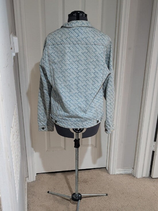 Savage Denim Monogram Logo Print Trucker Jean Jacket Men's Medium Y2K