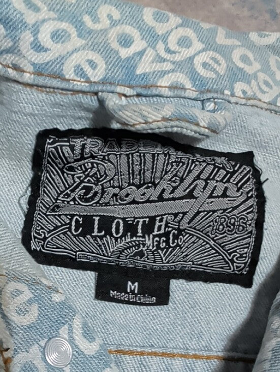 Savage Denim Monogram Logo Print Trucker Jean Jacket Men's Medium Y2K