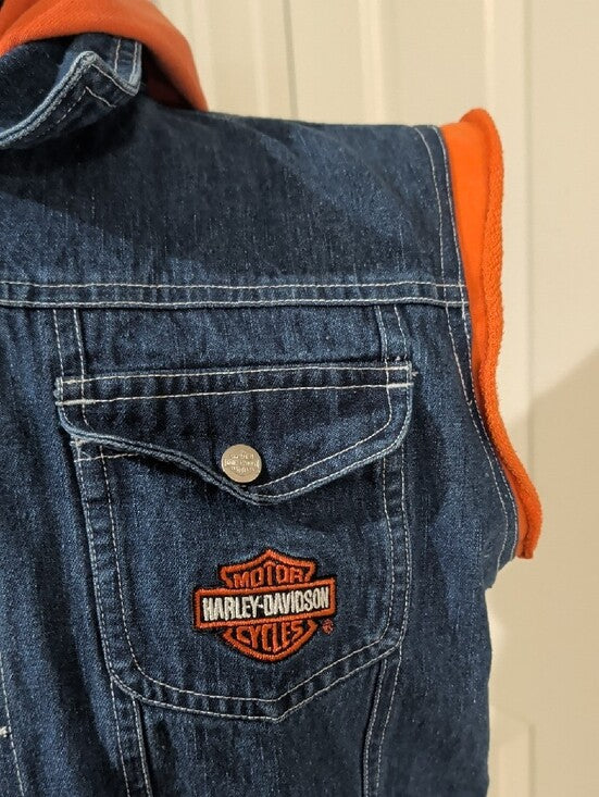 Harley-Davidson Orange Hooded Denim Jean Vest Men's Large (14/16) US New