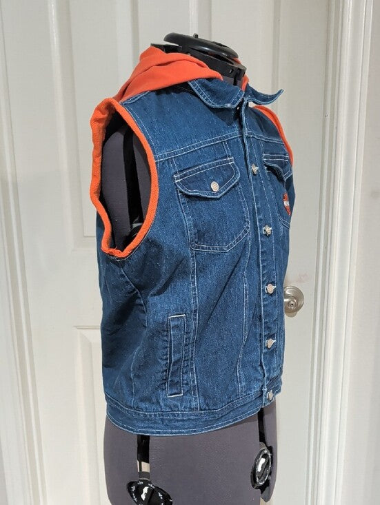 Harley-Davidson Orange Hooded Denim Jean Vest Men's Large (14/16) US New