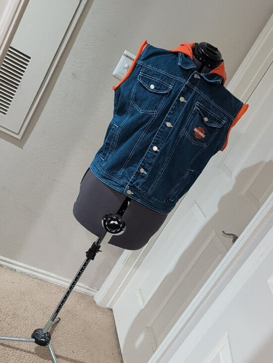 Harley-Davidson Orange Hooded Denim Jean Vest Men's Large (14/16) US New