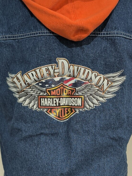 Harley-Davidson Orange Hooded Denim Jean Vest Men's Large (14/16) US New