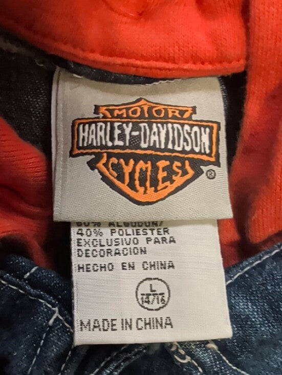 Harley-Davidson Orange Hooded Denim Jean Vest Men's Large (14/16) US New