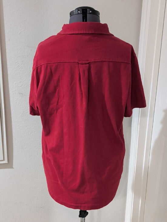 True Religion Men's Medium Short-Sleeve Button-Down Shirt in Red 100% Cotton
