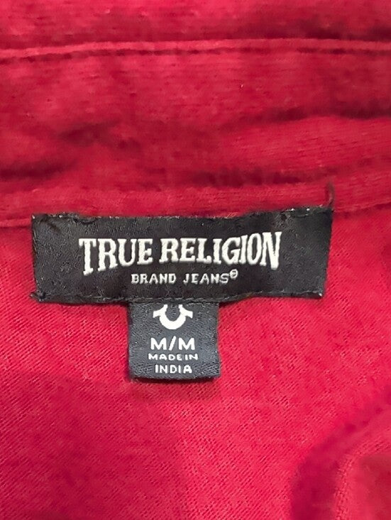 True Religion Men's Medium Short-Sleeve Button-Down Shirt in Red 100% Cotton