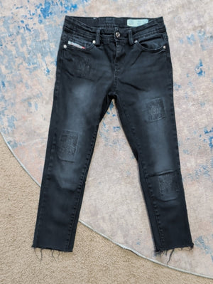 Diesel Kids Black Slim Fit Distressed Cut-Off Jeans Boy's 10 US
