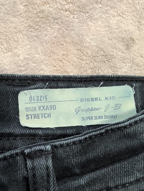 Diesel Kids Black Slim Fit Distressed Cut-Off Jeans Boy's 10 US